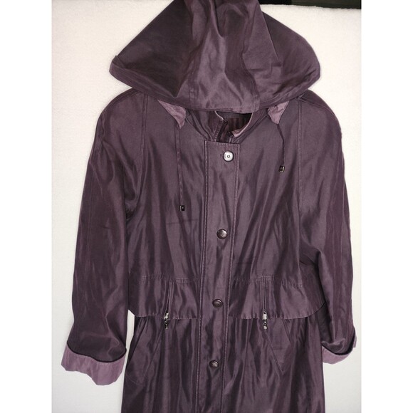 VTG Fleet Street Trench Coat Dk Purple Removable Hood Adjustable Waist Womens 12 - Picture 3 of 11